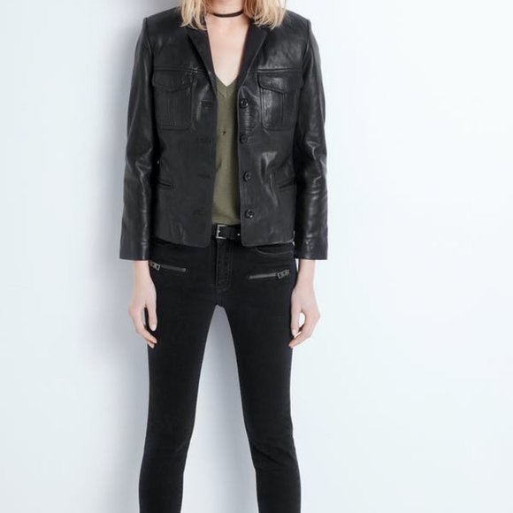 Zadig & Voltaire Liam Jacket XS Small - Black Button-up Leather Jacket Cropped - Picture 3 of 5